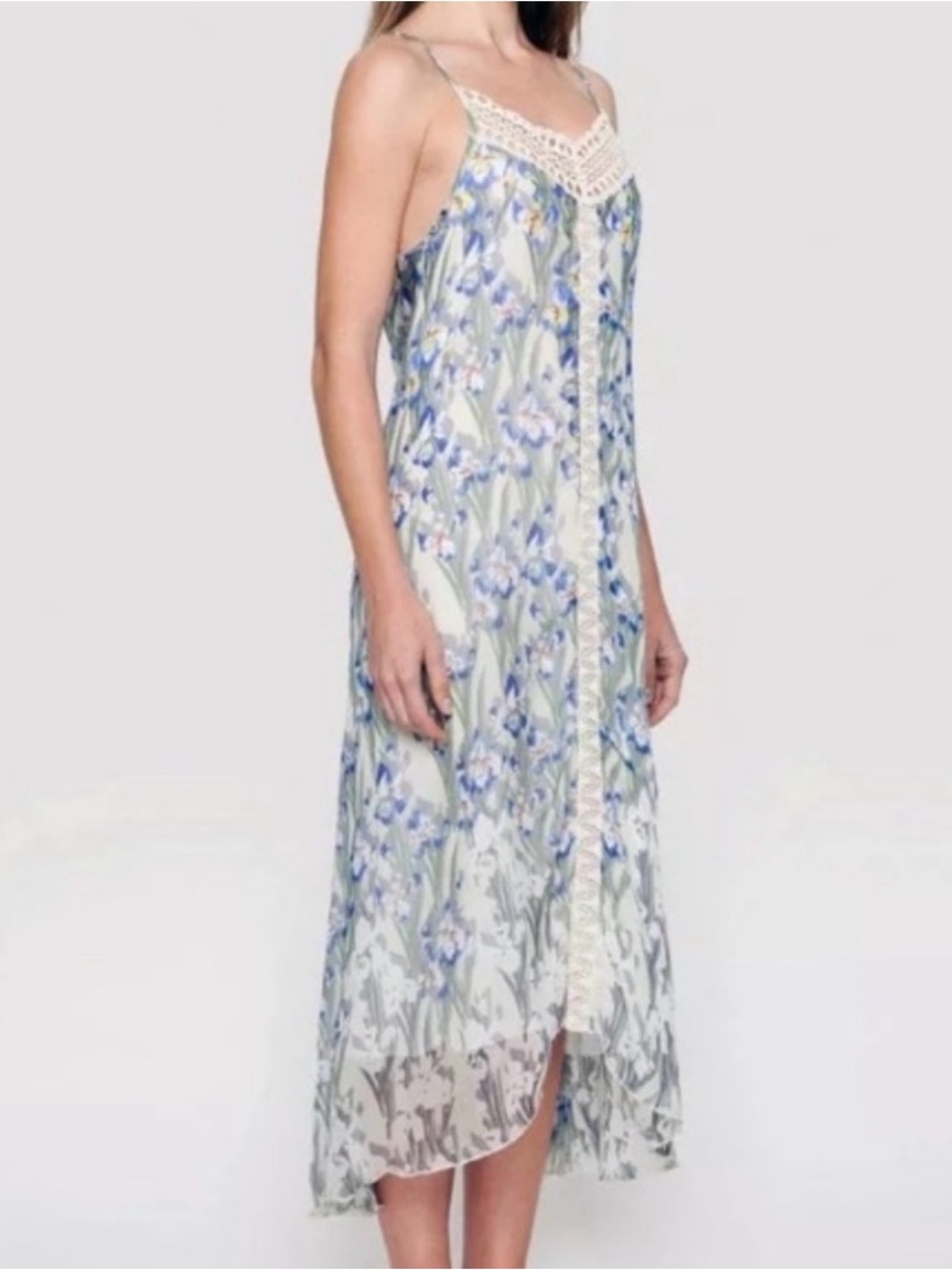 Johnny Was Cream Slip Midi Dress with Blue and Green Floral Print - Picture 9 of 11
